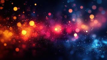 Abstract bokeh lights, red, orange, blue, and dark background. photo