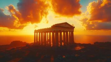 Ancient temple ruins at sunset. photo