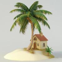Cartoon beach house under palm tree photo