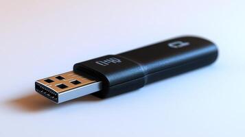 Black USB-C flash drive on white background. photo