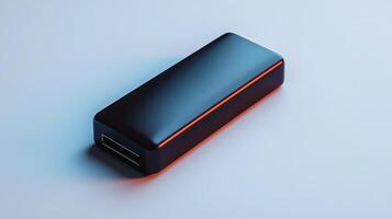 Black portable power bank on white background. photo
