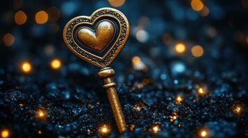 Antique heart key on dark glitter. photo