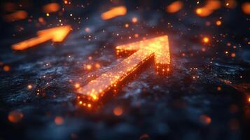 Glowing arrows rising from dark surface. photo
