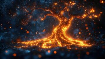 Fiery tree of light and embers. photo
