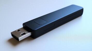 Black USB dongle on white background. photo