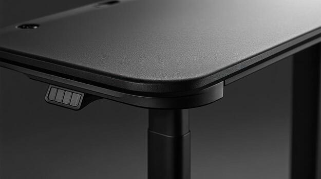 Close-up of a black standing desk's control panel and edge. photo