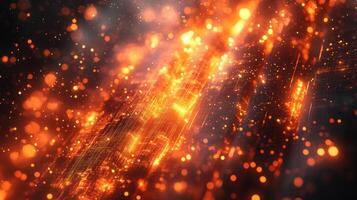Fiery abstract background with glowing particles and streaks. photo
