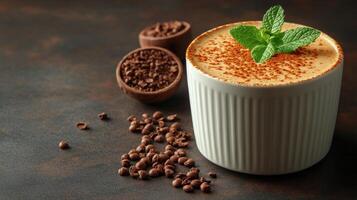 Creamy coffee dessert with chocolate. photo