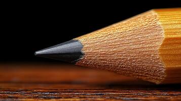 Close-up of sharpened pencil point on wood photo