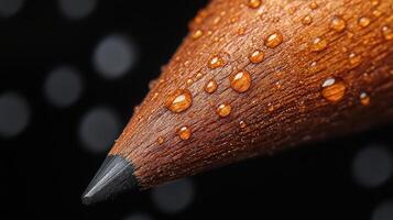 Close-up of a wet wooden pencil point. photo