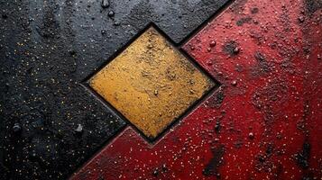 Abstract textured gold diamond on red and black background. photo