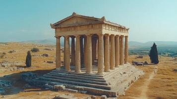 Ancient Greek temple ruins in a dry landscape. photo