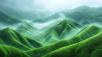 Misty green rolling hills landscape. photo