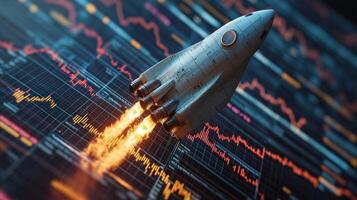 Rocket launching over financial charts. photo