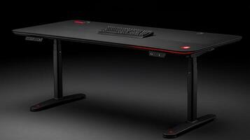 Modern black electric standing desk with keyboard. photo