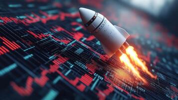 Rocket launching on digital data background. photo