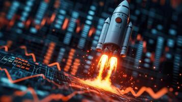 Rocket launching from a digital graph. photo
