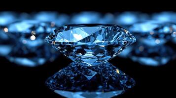Sparkling blue diamond gemstone with reflection. photo