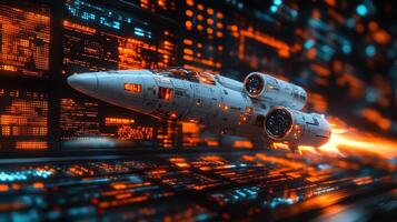 Spaceship launching from futuristic control room. photo