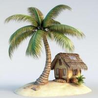 Tropical beach hut under palm tree. photo