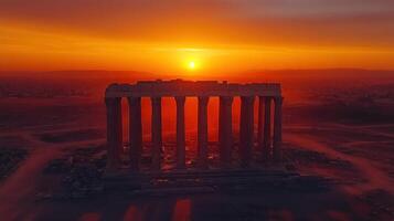 Temple ruins at sunset, aerial view. photo