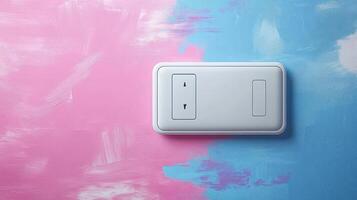 White control panel on pink and blue background. photo