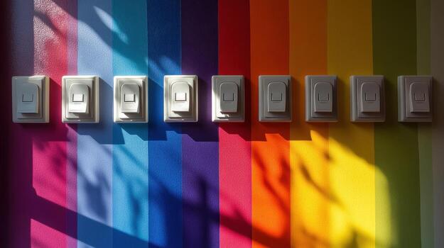 White switches on a rainbow background. photo