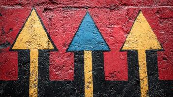 Three arrows pointing upwards on a textured wall. photo