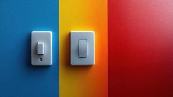 Two light switches on colorful background. photo