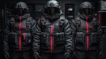 Three astronauts in advanced suits. photo