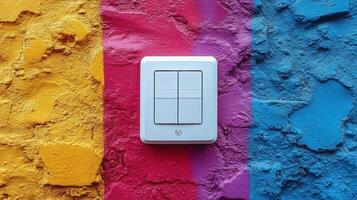 White double switch on colorful wall. photo
