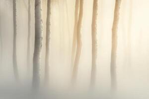 A foggy forest with trees in the background photo