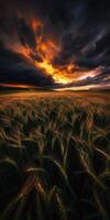 A field of wheat under a dark sky photo