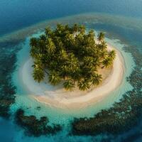 Island in the middle of the ocean with palm trees 3d aerial view photo
