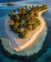 Island in the middle of the ocean with palm trees photo
