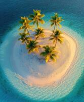 An aerial view of an island with palm trees photo