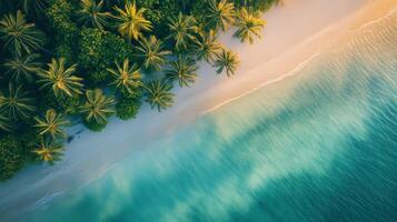 An aerial view of a tropical beach with palm trees photo