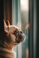 A dog looking out the window photo