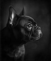 Black and white photo of a french bulldog