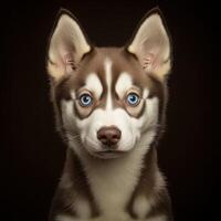 A husky dog with blue eyes on a black background photo