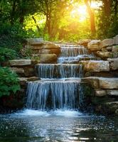 A waterfall in a forest photo