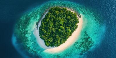 An aerial view of a tropical island in the ocean photo