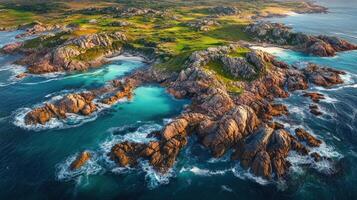 Aerial view of the rocky coastline of the island of tasmania photo