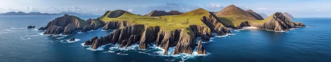 An island with a large rock formation in the middle photo