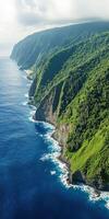 A view of a beautiful coastline and green hills photo