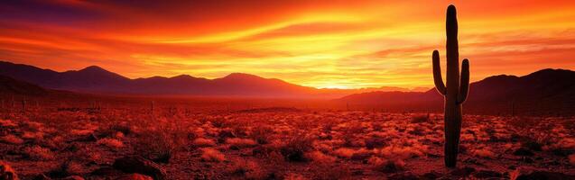 A desert landscape with a cactus in the foreground photo