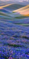 A field of purple flowers in the middle of a field photo