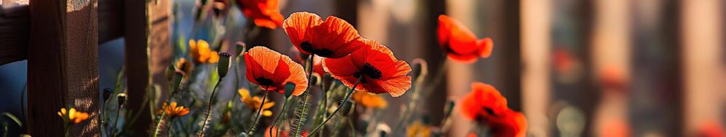 A fence with red flowers in the background photo