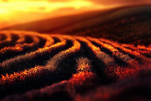 A field with a sunset in the background photo