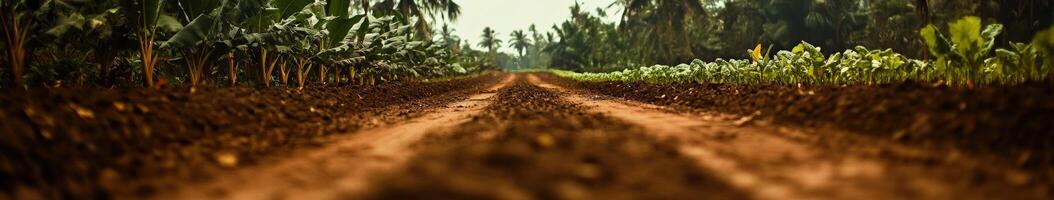 A dirt road in the middle of a field photo